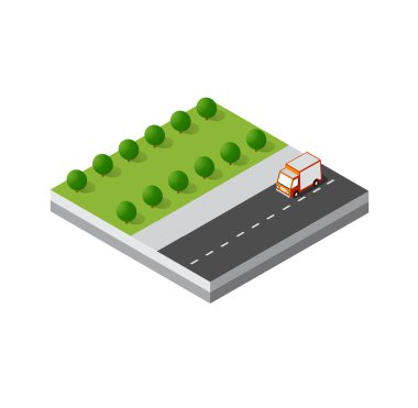 Şehrin Isometric 3d modül blok bölgesi. Mimarinin kentsel altyapısından bir sokak yolu var. Oyun tasarımı için modern beyaz çizim