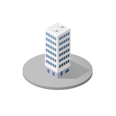 Akıllı bina mimarisi, teknolojinin iş aletlerinin düz stil kentsel izometrik üç boyutlu illüstrasyonudur.