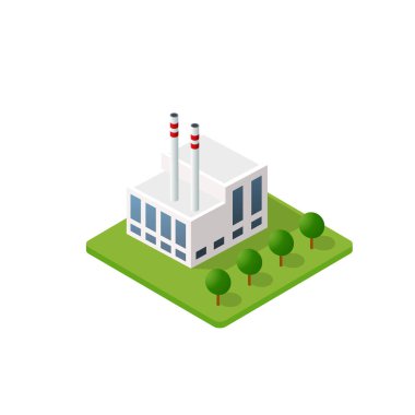Akıllı bina mimarisi, teknolojinin iş aletlerinin düz stil kentsel izometrik üç boyutlu illüstrasyonudur.