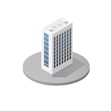 Akıllı bina mimarisi, teknolojinin iş aletlerinin düz stil kentsel izometrik üç boyutlu illüstrasyonudur.