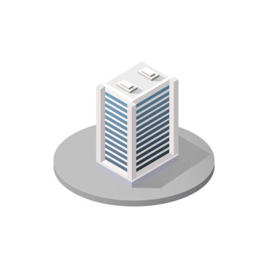 Akıllı bina mimarisi, teknolojinin iş aletlerinin düz stil kentsel izometrik üç boyutlu illüstrasyonudur.