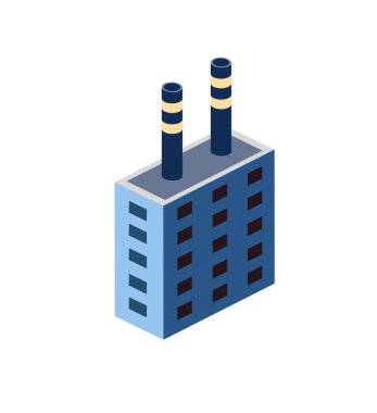İzometrik binada fabrika ikonu ve sanayi binası