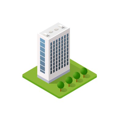 Akıllı bina mimarisi, teknolojinin iş aletlerinin düz stil kentsel illüstrasyonudur.
