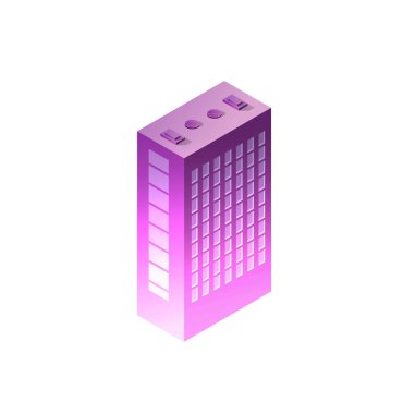 Isometric gece inşa gökdelen şehir konsepti menekşe tarzı, ultraviyole 3D modern şehir tasarımı. Modern iş geçmişinin vektör illüstrasyonu