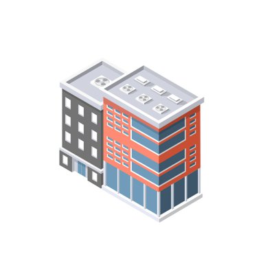 Akıllı bina mimarisi, teknolojinin iş aletlerinin düz stil kentsel illüstrasyonudur.