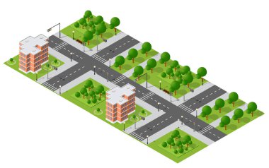 Şehir haritası arka planı için izometrik gökdelen, şehir binası ve modern şehir manzaralı iş geçmişi için mimari illüstrasyon şehri.