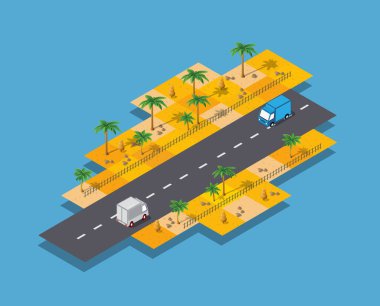 Ağaçlar, köknar ve çalılar ile izometrik otumnal orman. Yılın sonbahar zamanı. Kavramsal vektör illüstrasyon.