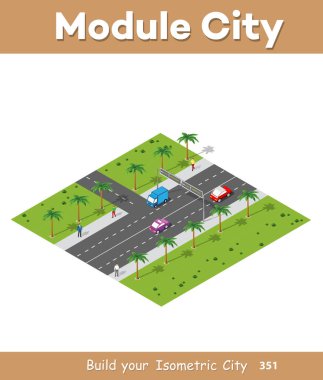 Şehir yüksek hızlı yolu, sokakları, arabalar ve ağaçlar. Kentsel altyapı peyzaj.