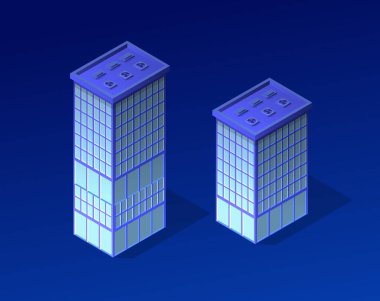 Menekşe renk 3d bina modern kent sokak, kentsel yol Mimarlık izometrik şehri. İsometry iş tasarım konsepti için ultraviyole illüstrasyon Haritası.