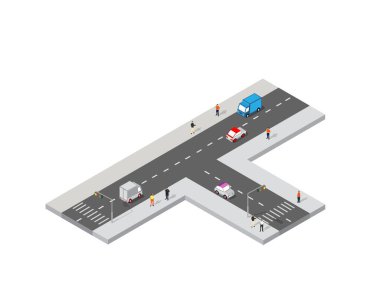 Perspektif izometrik görünüm yolu Otoban kavşağı taşıma araba sokak kentsel peyzaj ve insanlar, şehir altyapı ile şehir dörtte yukarıdan.
