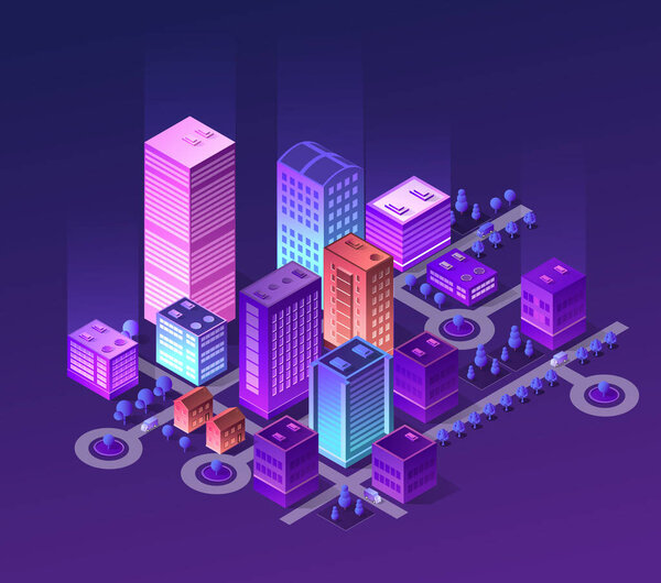 Изометрический набор фиолетовых цветов города 3d здание современной городской улицы, городской архитектуры дороги. Ультрафиолетовая иллюстрирующая карта изометрии для концепции бизнес-дизайна
.