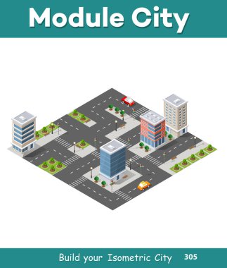 Şehir haritası arka planı için izometrik gökdelen, şehir binası ve modern şehir manzaralı iş geçmişi için mimari illüstrasyon şehri.