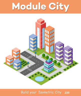 İzometrik kentsel gökdelen Binası şehir altyapı şehir, sokak modern, gerçek yapı, mimari 3d elemanları İnşaat