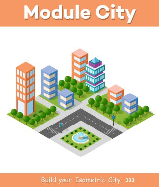 İzometrik alanına şehir altyapı ile taşıma, sokaklar, evler