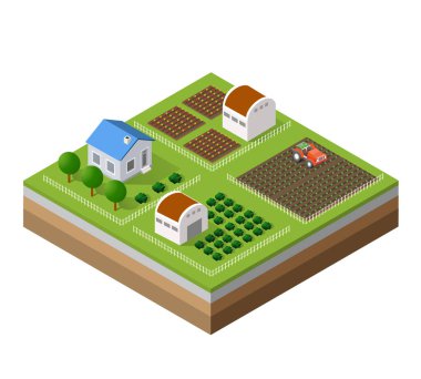 İzometrik stili evlerde kümesi çiftlik
