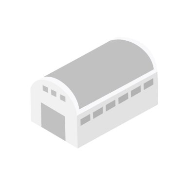 Depolama tesislerini, küresel tedarik zincirini ve endüstriyel lojistik operasyonlarını temsil eden Isometric depo binası