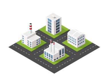 Modül blok şehir şehir şehir manzarası yapı elementleri sokak peyzajı 3d illüstrasyon