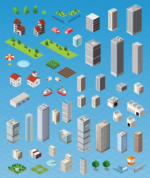 Conjunto de ciudad isométrica — Archivo Imágenes Vectoriales