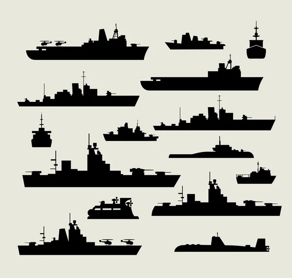 Silhouettes of warships — Stock Vector