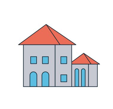 Emlak, mimari ve şehir yaşam kavramlarını temsil eden iki konut binasının basit vektör çizimi