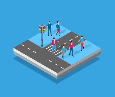 Perspektif izometrik görünüm yolu Otoban kavşağı taşıma araba sokak kentsel peyzaj ve insanlar, şehir altyapı ile şehir dörtte yukarıdan