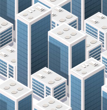 Isometrik arka plan dikişsiz şehir şehir gökdelenler ve yüksek katlı binalar