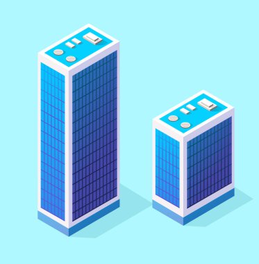 Vektör mimarisinin kentsel altyapısından bir sokak yolu ile şehrin izometrik 3d modül blok ilçe bölümü. Oyun tasarımı için modern beyaz illüstrasyon