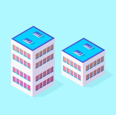 Şehrin Isometric 3d modül blok bölgesi. Mimarinin kentsel altyapısından bir sokak yolu var. Oyun tasarımı için modern beyaz çizim