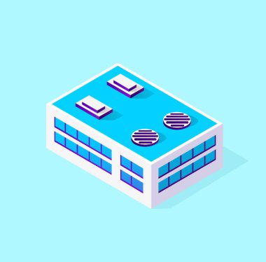 Şehrin Isometric 3d modül blok bölgesi. Mimarinin kentsel altyapısından bir sokak yolu var. Oyun tasarımı için modern beyaz çizim