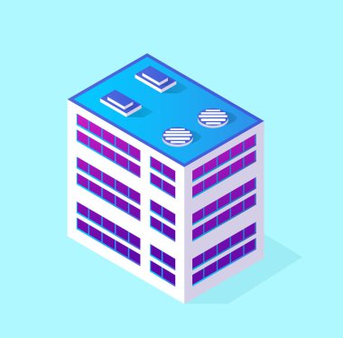 Şehrin Isometric 3d modül blok bölgesi. Mimarinin kentsel altyapısından bir sokak yolu var. Oyun tasarımı için modern beyaz çizim