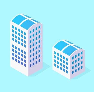 Şehrin Isometric 3d modül blok bölgesi. Mimarinin kentsel altyapısından bir sokak yolu var. Oyun tasarımı için modern beyaz çizim