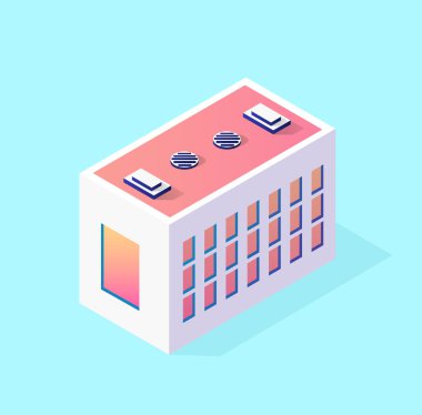 Vektör mimarisinin kentsel altyapısından bir sokak yolu ile şehrin izometrik 3d modül blok ilçe bölümü. Oyun tasarımı için modern beyaz illüstrasyon