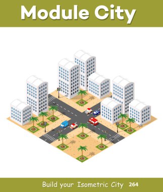 Bir şehir şehir çöl doğal peyzaj izometrik görünümü