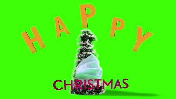 Tıbbi Maskeyle Noel Ağacının Etrafında Dönen Yeşil Ekran Üzerinde Döngü — Stok video