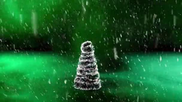 Yılbaşı Ağacı Yanıp Sönen Işıklarla Yağan Kar Altında Renkli Soyut — Stok video