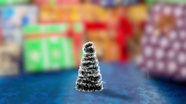 Yanıp Sönen Işıkları Olan Bir Noel Ağacı Hediye Kutularının Üzerinde — Stok video