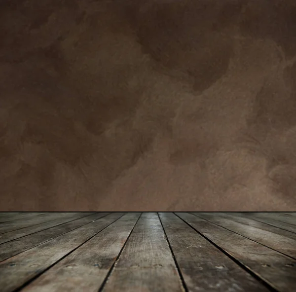 Room Place Background Brown Wooden Floor Cement Painted Wall Patterns — Stock Photo, Image