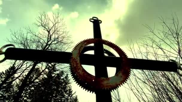 Cimetière Avec Vieux Symbole Croix Fond Lumière Ciel — Video