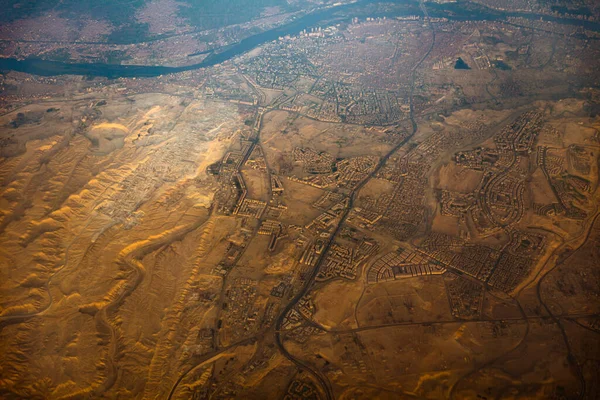 Luftpanoramablick Über Asiatische Wüstensanddünen Und Schluchten — Stockfoto