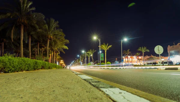 Egito Sharm Sheikh 2021 Ruas Noturnas Cidade Com Carros Movimento — Fotografia de Stock