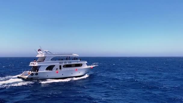 エジプト 南シナイ県 紅海の統治 2021オープン海に移動するモーターセーリングツアーボート — ストック動画