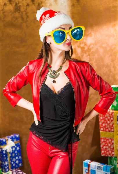 Brunet in fun party glasses — Stock Photo, Image