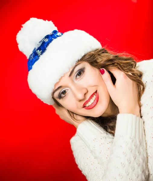 Pretty lady portrait on red — Stock Photo, Image