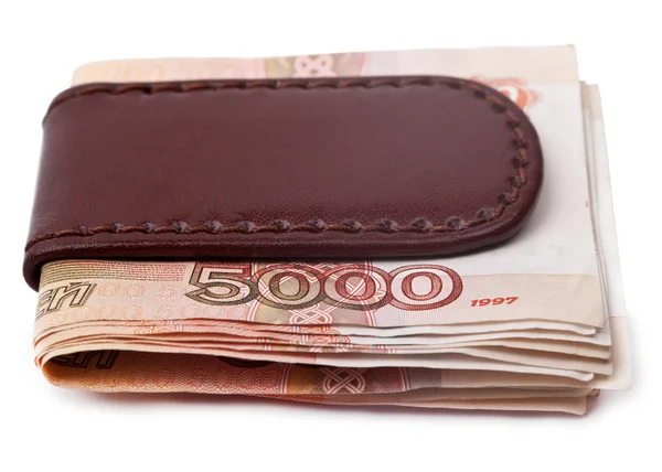 Russian paper money in the clamp for notes — Stock Photo, Image