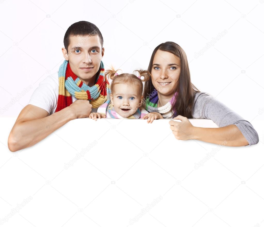 Young family with banner
