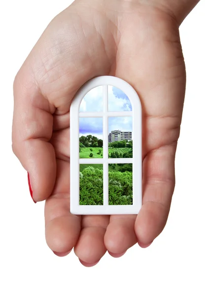 Plastik pencere güzel model senin avucunun içinde şehir silüeti Manzaralı