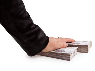 İki Rus kağıt para demetleri el