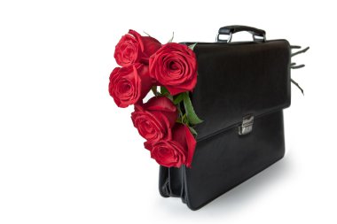 Siyah evrak çantası işadamı kırmızı Güllü.