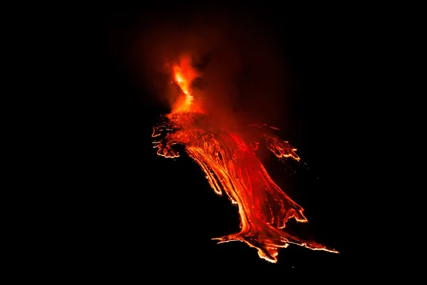 Monte Etna Eruzione e flusso lavico — Foto Stock