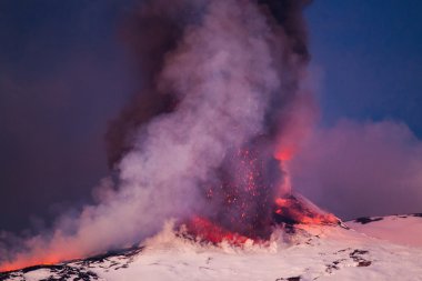 Etna Dağı Erüpsiyonu ve lav akışı